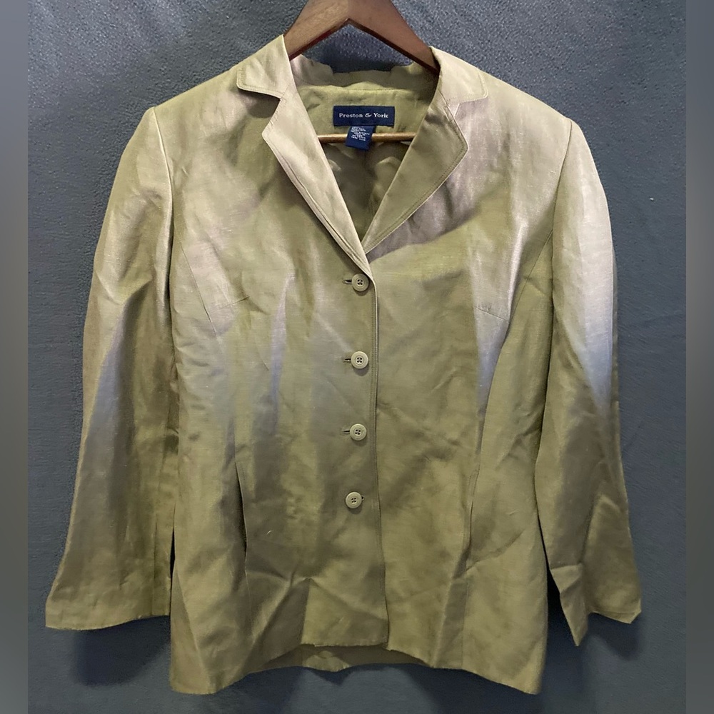 Preston York blazer career jacket lined button 8 silk blend